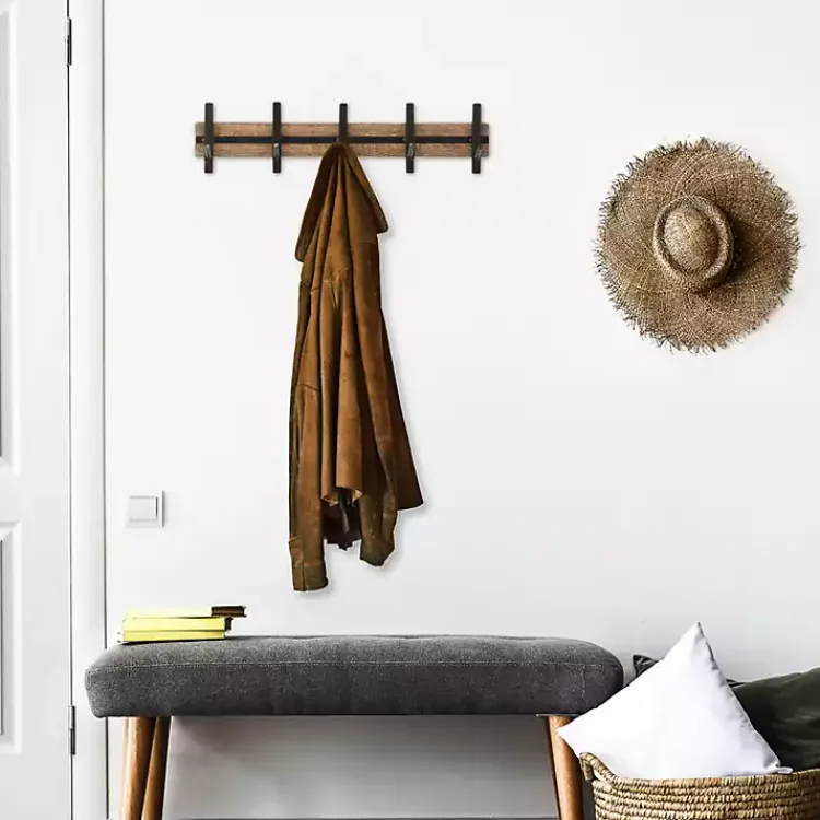 Hooks-Kirklands Home Black and Brown 5-Hook Coat Rack