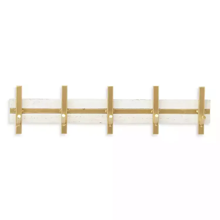 Hooks-Kirklands Home Gold and White 5-Hook Coat Rack