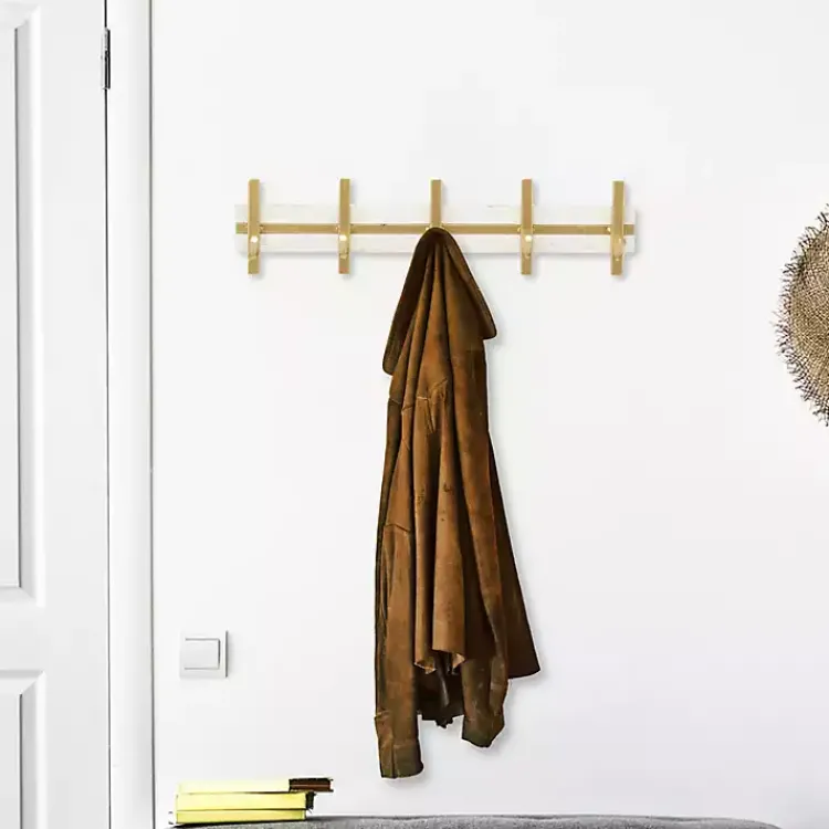 Hooks-Kirklands Home Gold and White 5-Hook Coat Rack