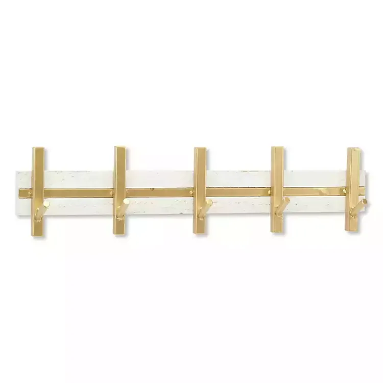 Hooks-Kirklands Home Gold and White 5-Hook Coat Rack