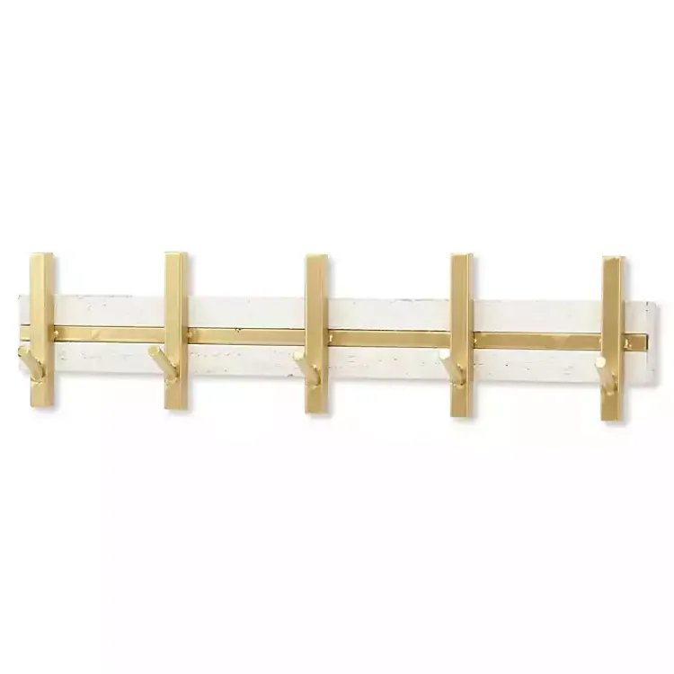 Hooks-Kirklands Home Gold and White 5-Hook Coat Rack