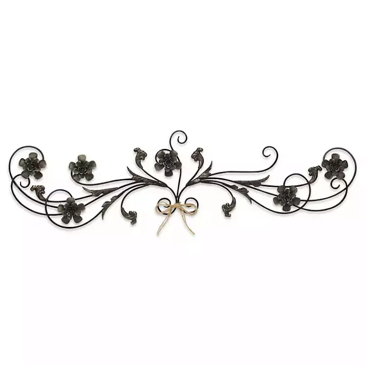 Wall Plaques-Kirklands Home Flower Scroll Metal Wall Plaque Black