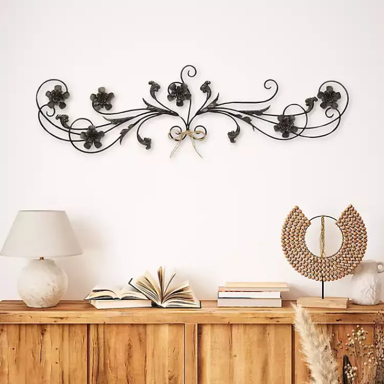 Wall Plaques-Kirklands Home Flower Scroll Metal Wall Plaque Black