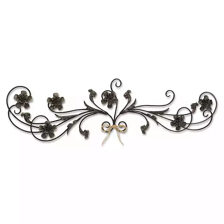 Wall Plaques-Kirklands Home Flower Scroll Metal Wall Plaque Black