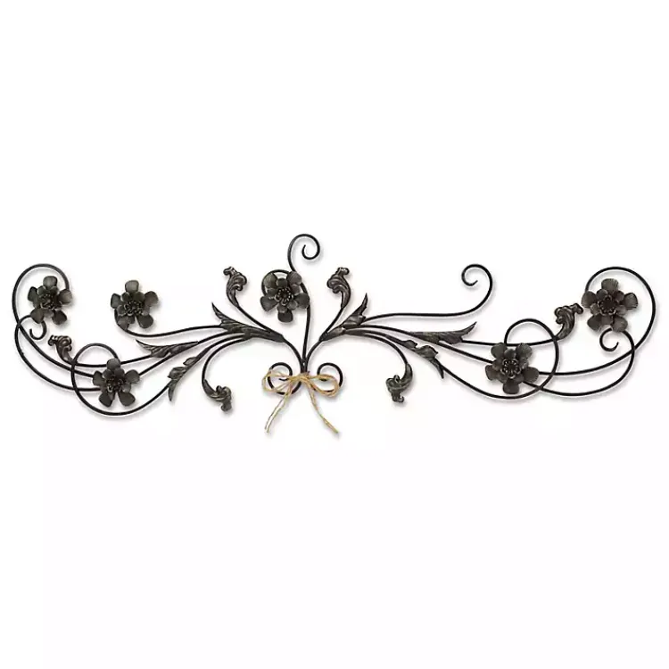Wall Plaques-Kirklands Home Flower Scroll Metal Wall Plaque Black