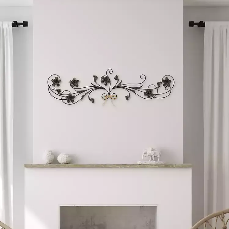 Wall Plaques-Kirklands Home Flower Scroll Metal Wall Plaque Black