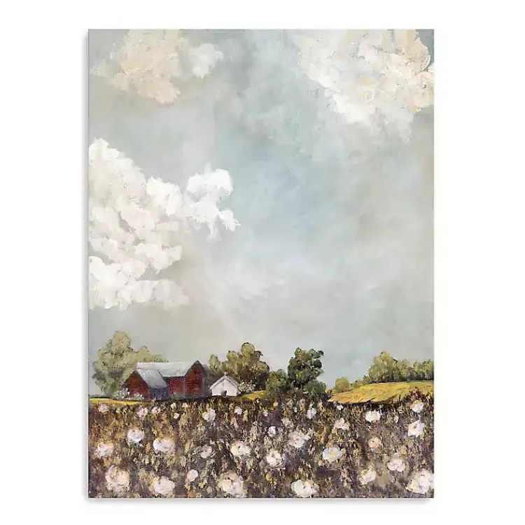 Canvas Art-Kirklands Home Red Barn and Field of Flowers Canvas Art Print Multicolor