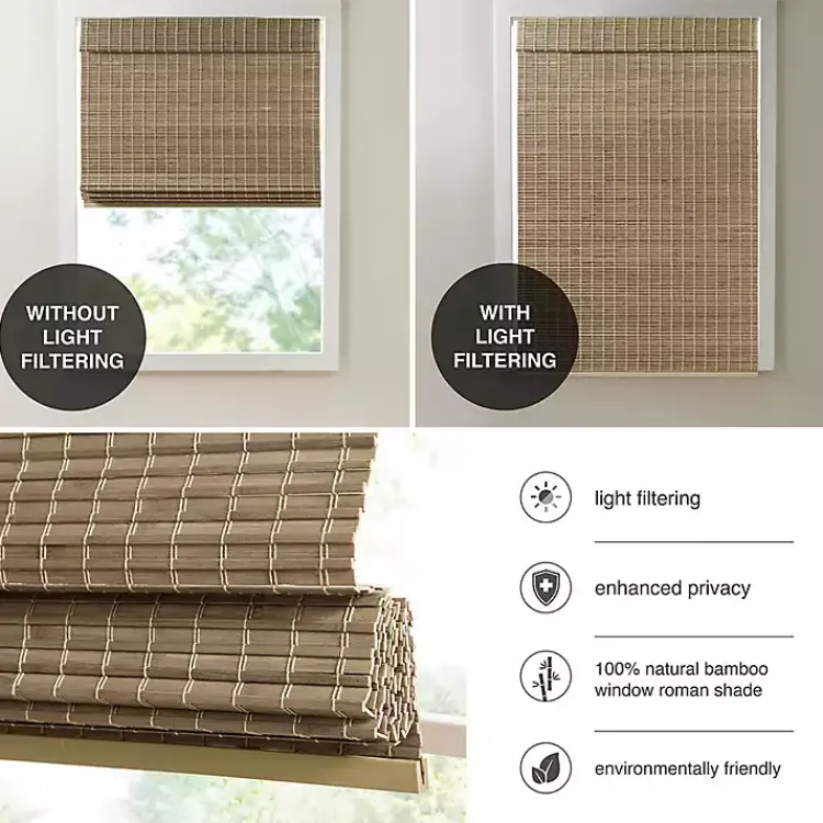 Curtains & Drapes-Kirklands Home Ash Bamboo Light Filtering Roman Shade, 33 in. Brown