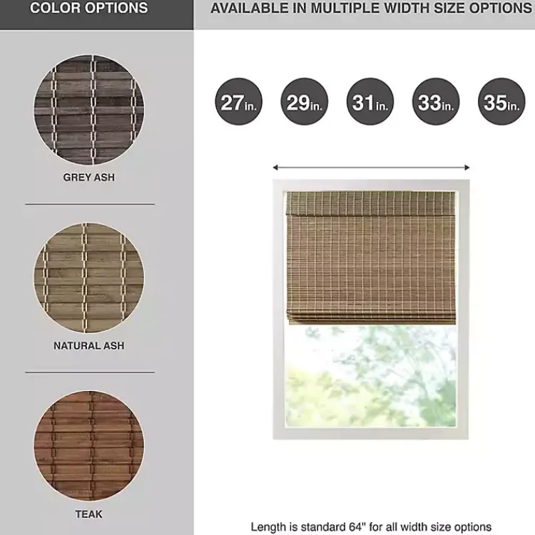 Curtains & Drapes-Kirklands Home Ash Bamboo Light Filtering Roman Shade, 33 in. Brown