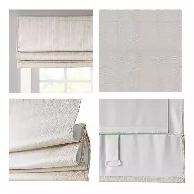 Curtains & Drapes-Kirklands Home Basketweave Cordless Roman Shade, 27 in. Ivory