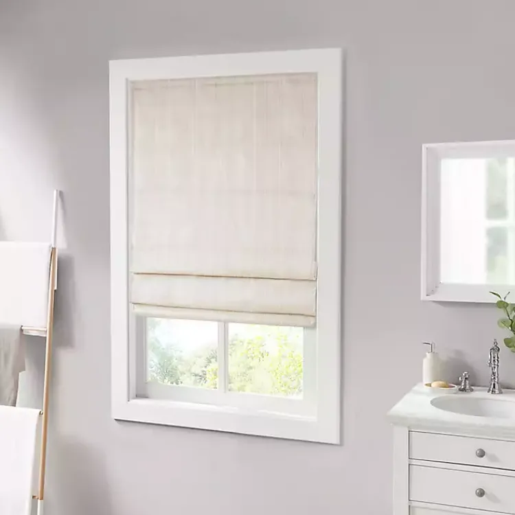 Curtains & Drapes-Kirklands Home Basketweave Cordless Roman Shade, 31 in. Ivory