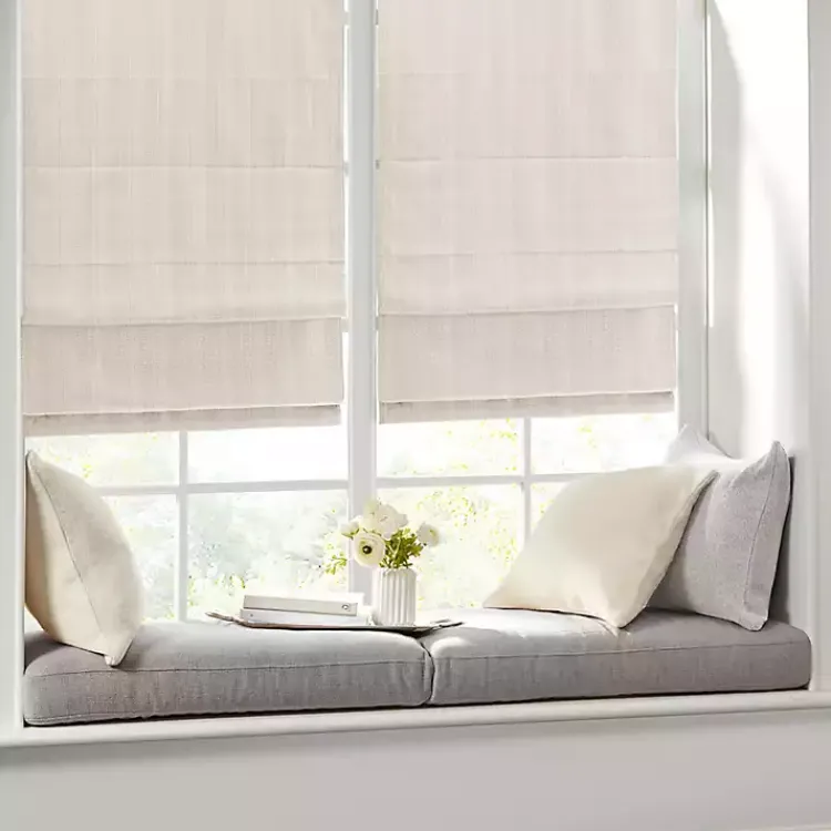 Curtains & Drapes-Kirklands Home Basketweave Cordless Roman Shade, 31 in. Ivory