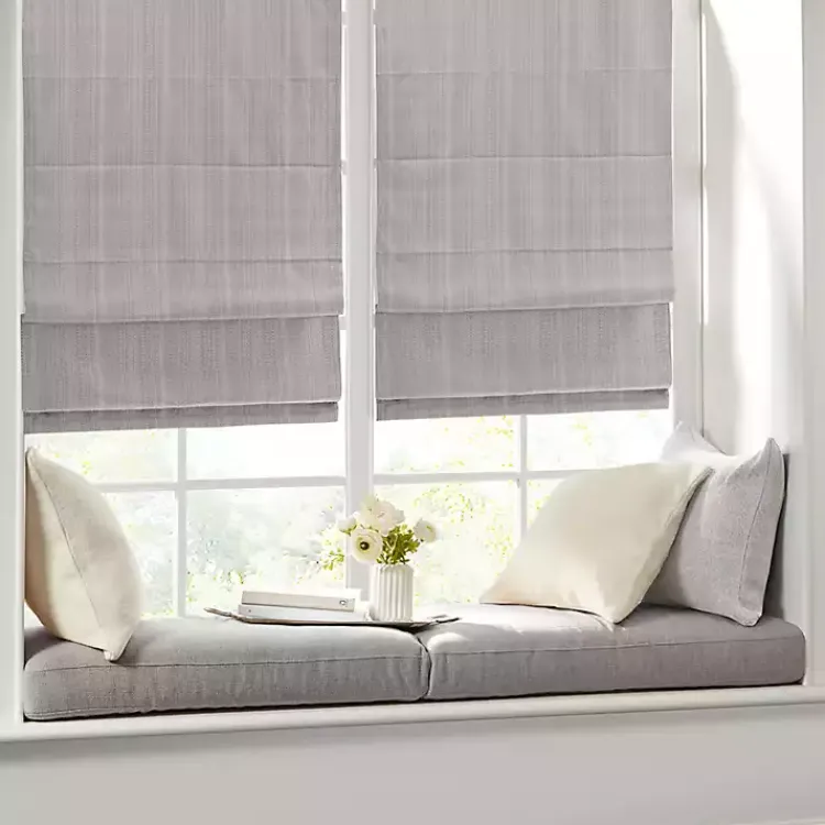 Curtains & Drapes-Kirklands Home Basketweave Cordless Roman Shade, 31 in. Gray