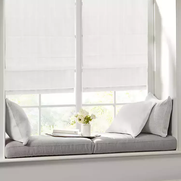 Curtains & Drapes-Kirklands Home Basketweave Cordless Roman Shade, 27 in. White