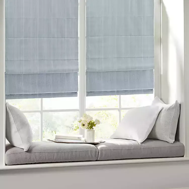 Curtains & Drapes-Kirklands Home Basketweave Cordless Roman Shade, 27 in. Blue