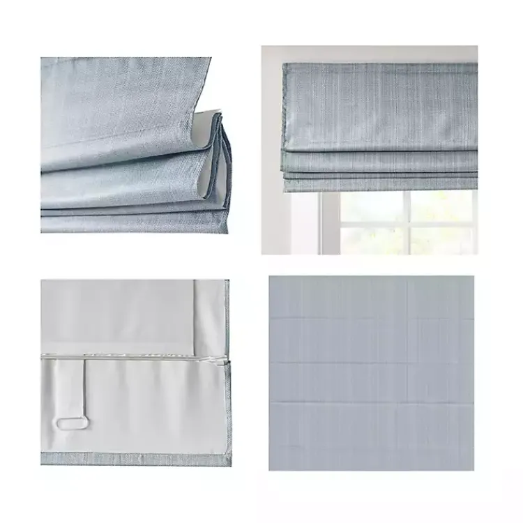 Curtains & Drapes-Kirklands Home Basketweave Cordless Roman Shade, 27 in. Blue