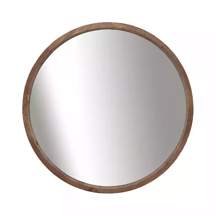 Decorative Mirrors-Kirklands Home Brown Fir Wood Round Wall Mirror