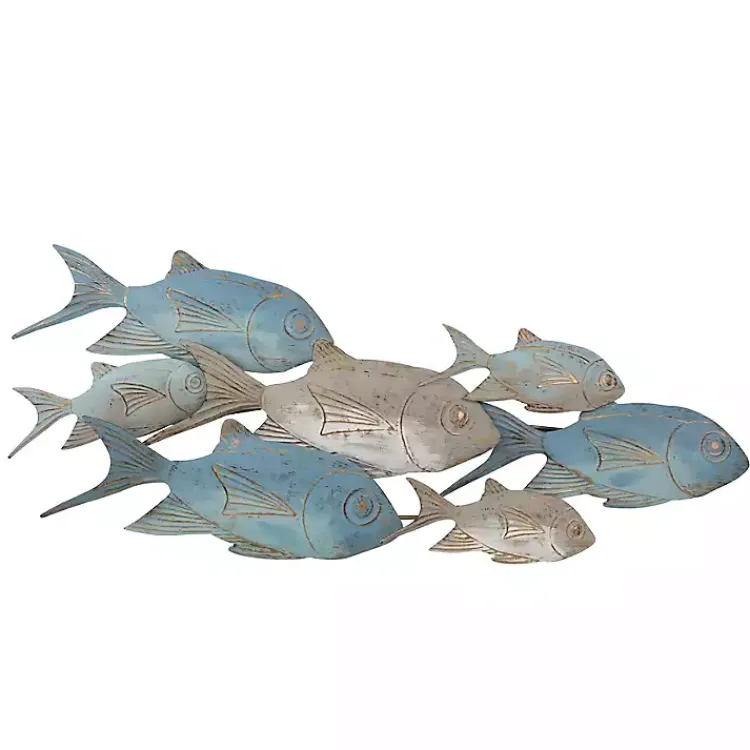 Wall Plaques-Kirklands Home Metal School of Fish Wall Plaque Blue
