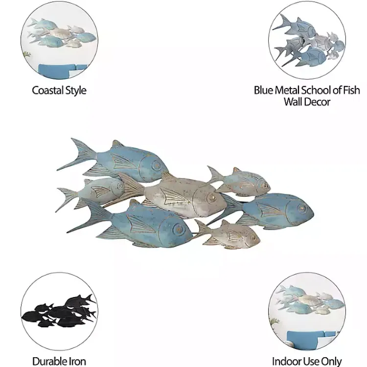 Wall Plaques-Kirklands Home Metal School of Fish Wall Plaque Blue