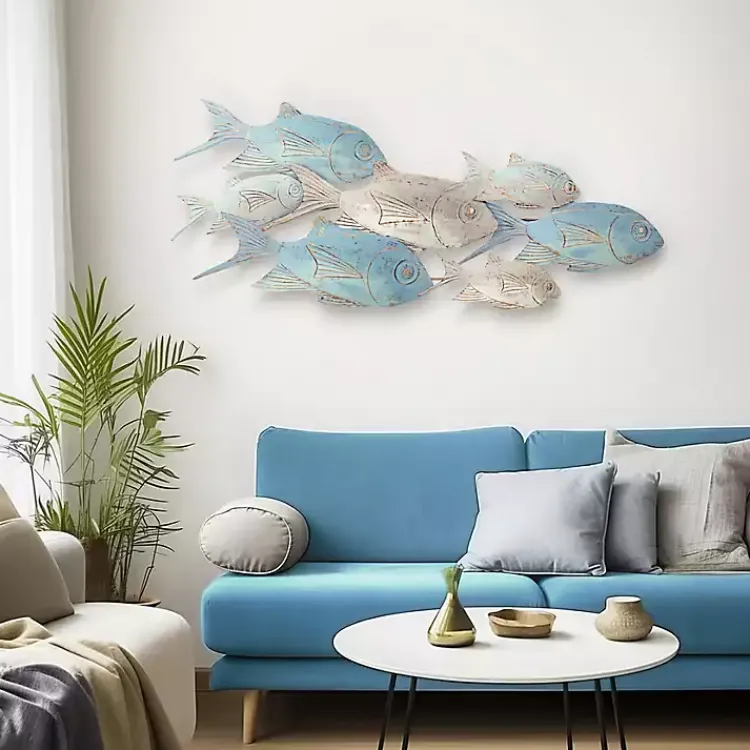 Wall Plaques-Kirklands Home Metal School of Fish Wall Plaque Blue