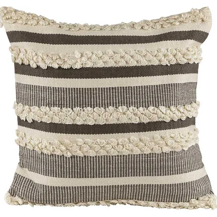 Outdoor Cushions & Pillows-Kirklands Home Gray and Cream Striped Indoor/Outdoor Pillow
