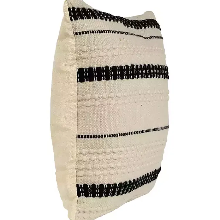 Outdoor Cushions & Pillows-Kirklands Home Black and White Woven Stripe Indoor/Outdoor Pillow