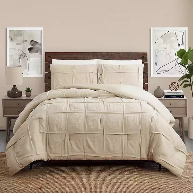 Comforters-Kirklands Home Riley Pleated 3-pc. Full/Queen Comforter Set Tan