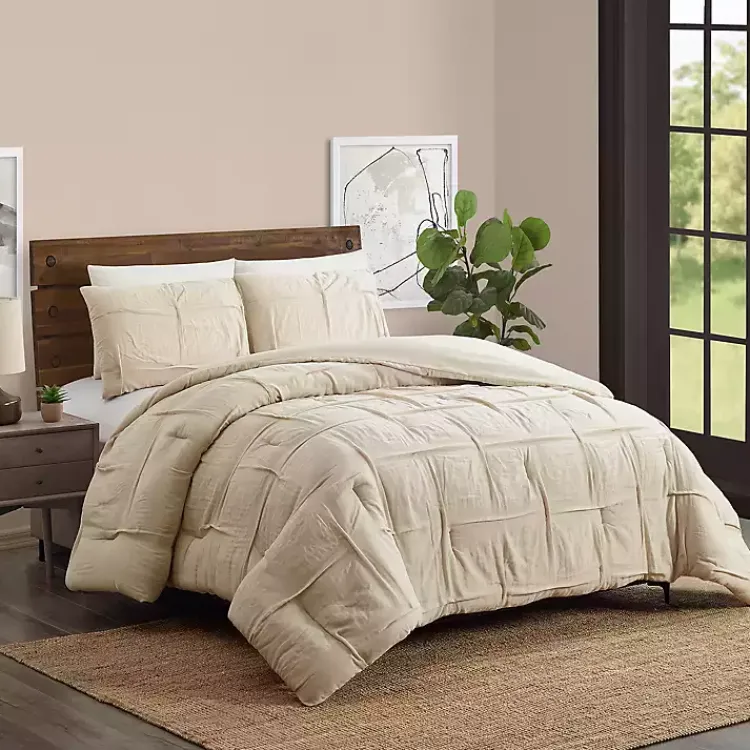 Comforters-Kirklands Home Riley Pleated 3-pc. Full/Queen Comforter Set Tan