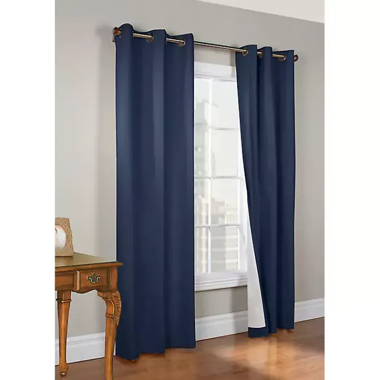 Curtains & Drapes-Kirklands Home Navy Room Darkening Curtain Panel Set, 84 in. Blue