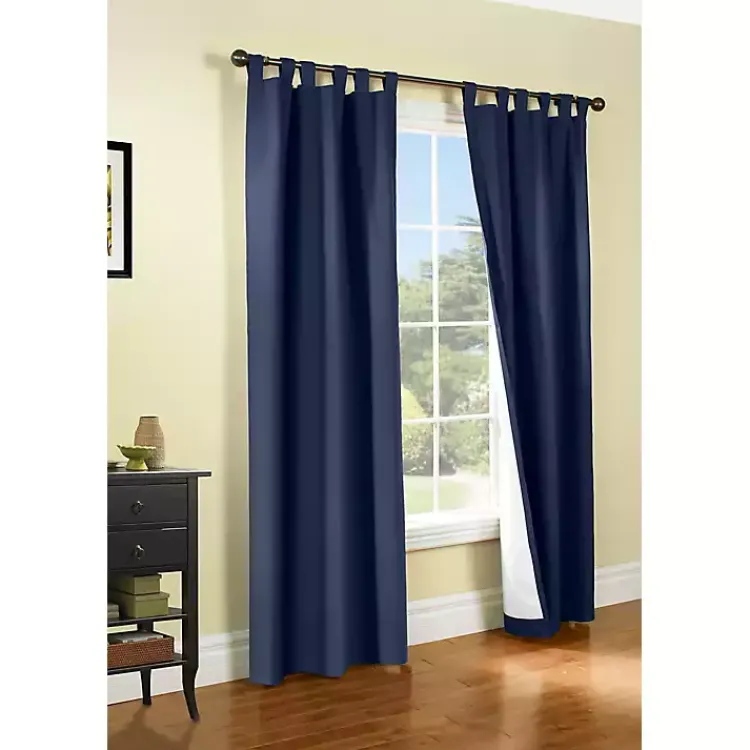 Curtains & Drapes-Kirklands Home Navy Weathermate Curtain Panel, 72 in Blue
