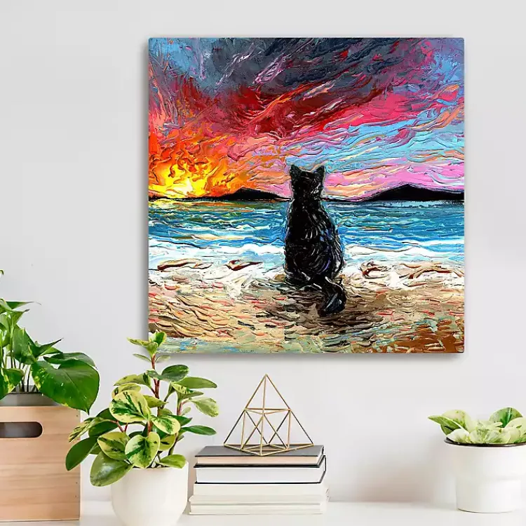 Canvas Art-Kirklands Home Black Cat Beach Days Canvas Art Print Multi