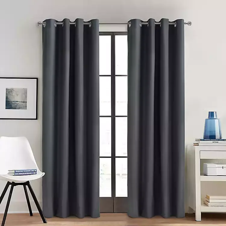 Curtains & Drapes-Kirklands Home Charcoal Alpine Blackout Curtain Panel, 95 in. Gray