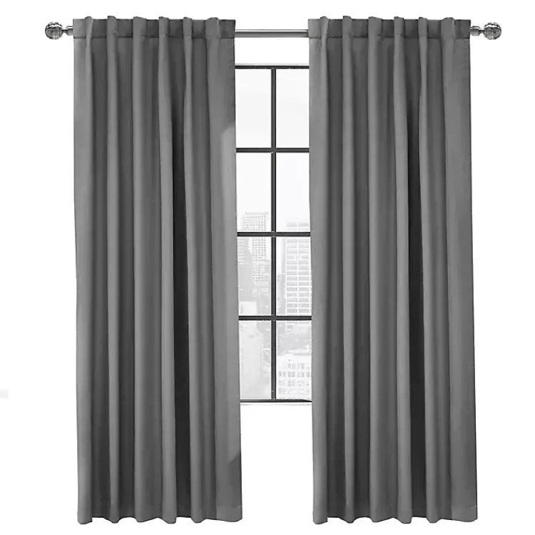 Curtains & Drapes-Kirklands Home Silver Baxter Blackout Curtain Panel, 95 in. Gray