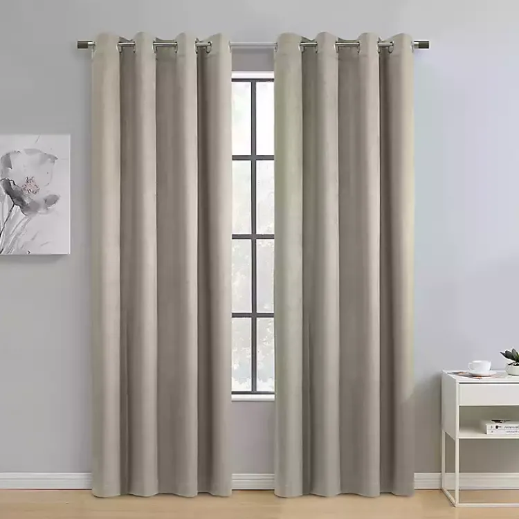 Curtains & Drapes-Kirklands Home Taupe Paris Velvet Blackout Curtain Panel, 108 in. Tan