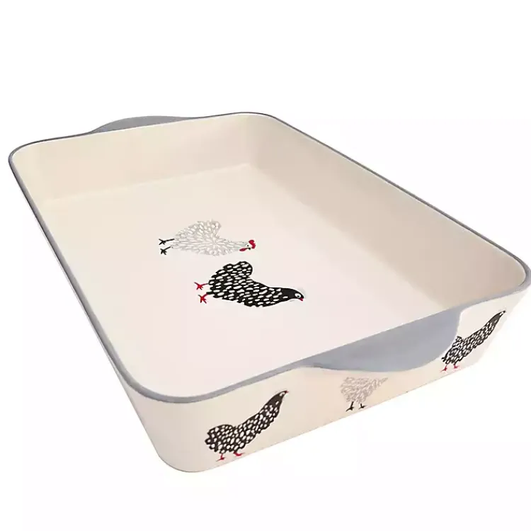 Bakeware & Cookware-Kirklands Home Rooster Stoneware Baking Dish Ivory