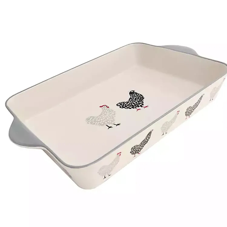Bakeware & Cookware-Kirklands Home Rooster Stoneware Baking Dish Ivory