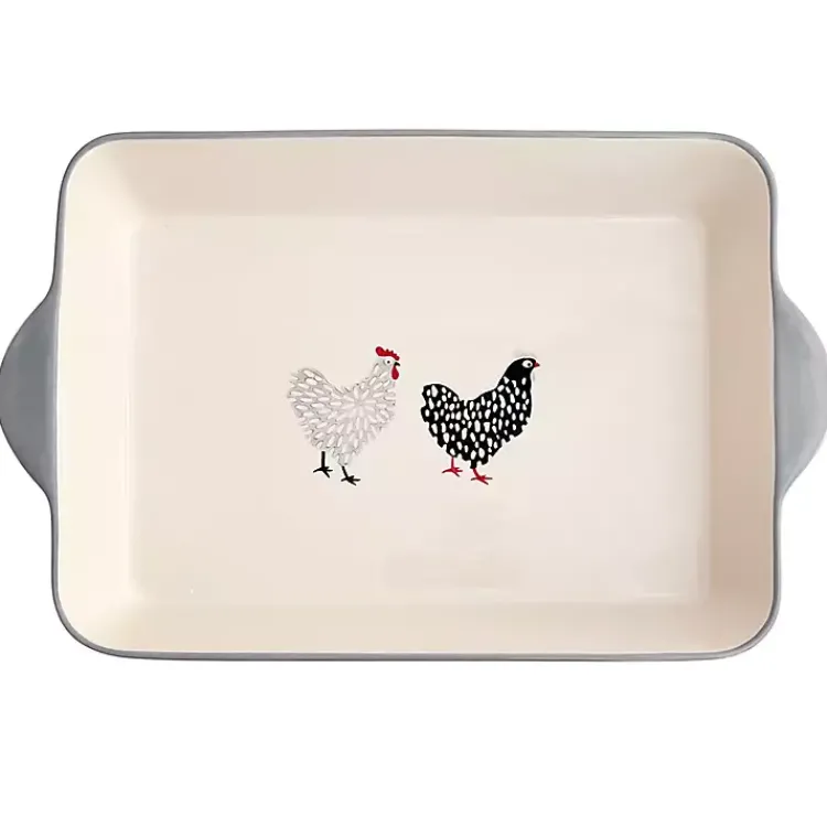 Bakeware & Cookware-Kirklands Home Rooster Stoneware Baking Dish Ivory