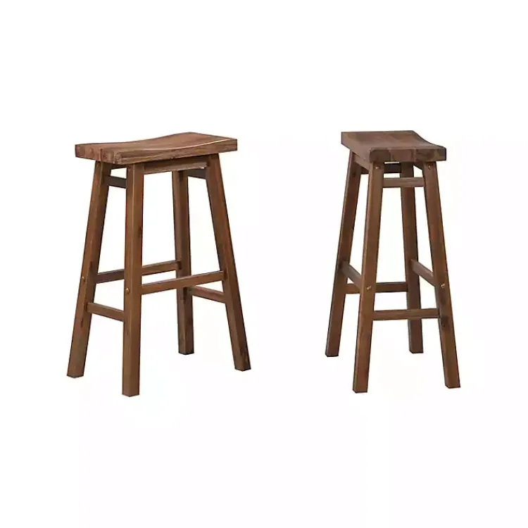 Bar Stools & Counter Height Stools-Kirklands Home Chestnut Wire Brush Saddle Bar Stools, Set of 2 Brown