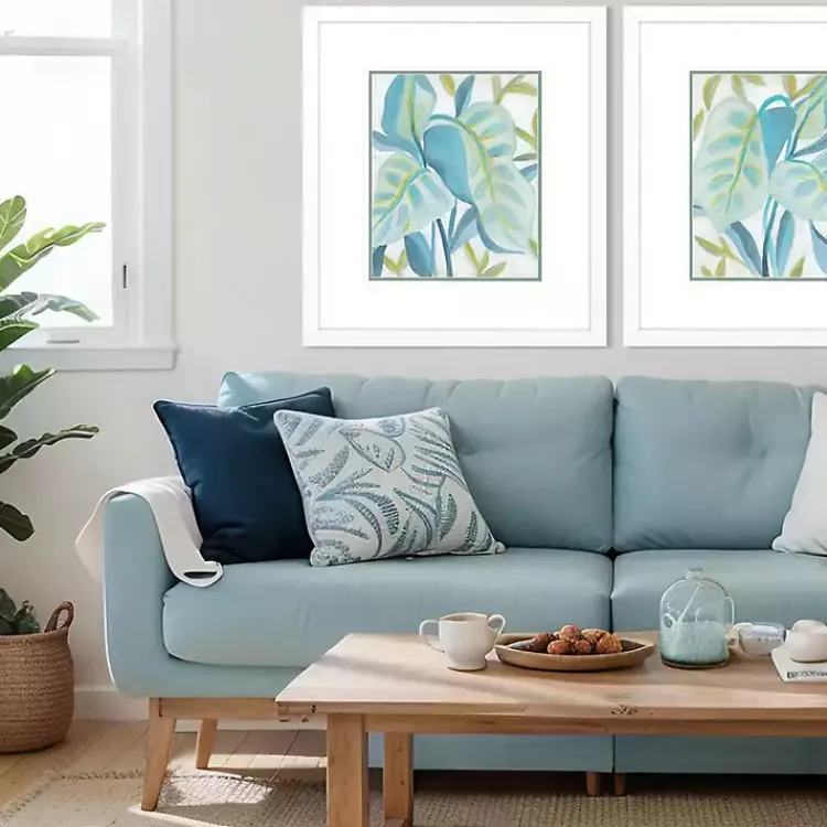 Framed Art-Kirklands Home Aqua Tropical Leaves I Framed Art Print Blue