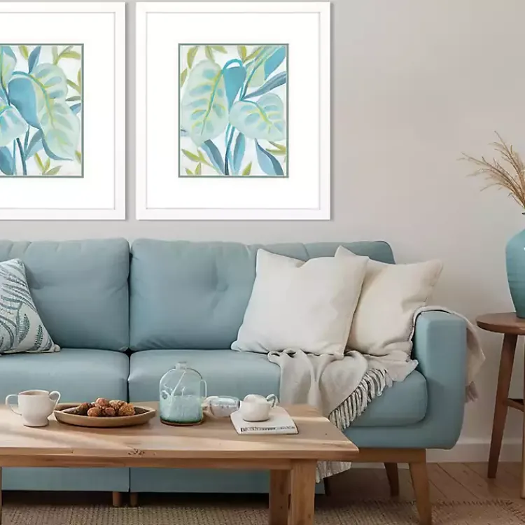 Framed Art-Kirklands Home Aqua Tropical Leaves II Framed Art Print Blue
