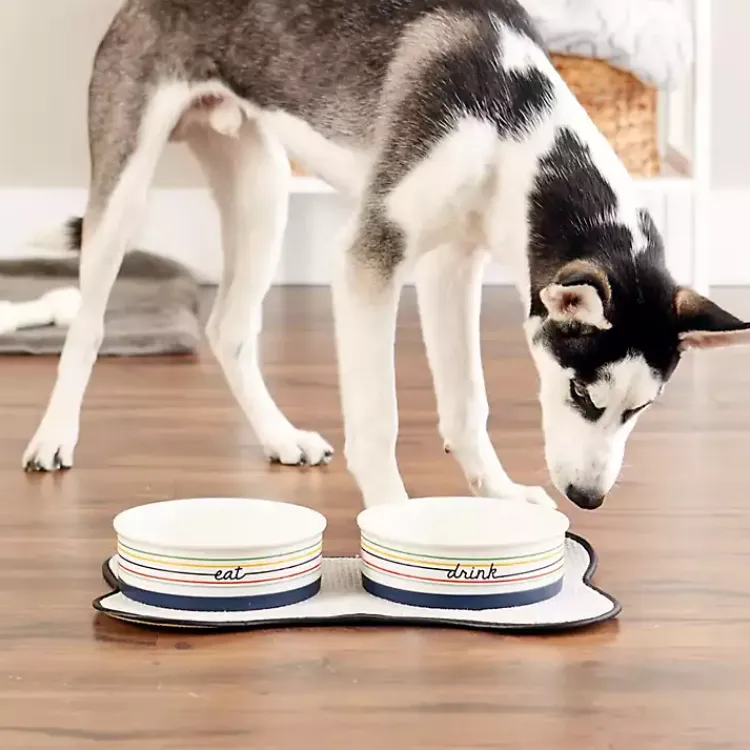 Pet Dishes & Canisters-Kirklands Home Eat & Drink Large Striped Pet Bowls, Set of 2 Multi