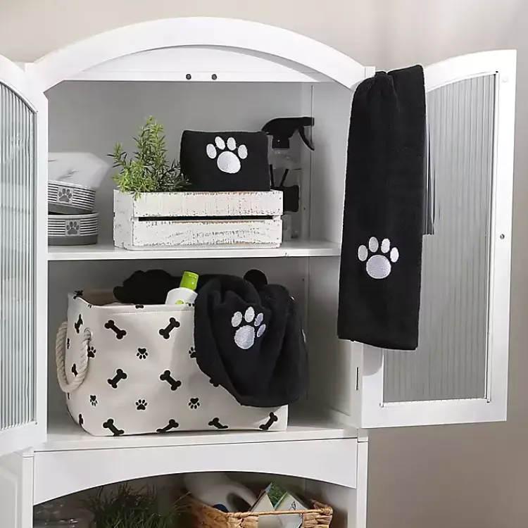Pet Dishes & Canisters-Kirklands Home Black & White Embroidered Paw Pet Towels, Set of 3