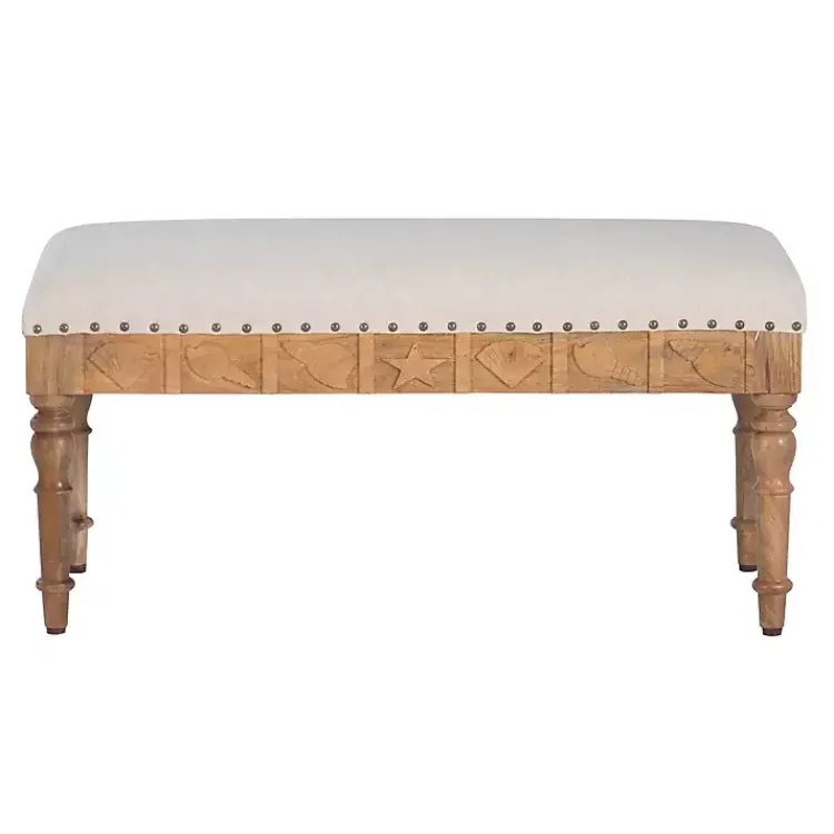 Benches & Ottomans-Kirklands Home Upholstered Seashell Wood Bench Ivory