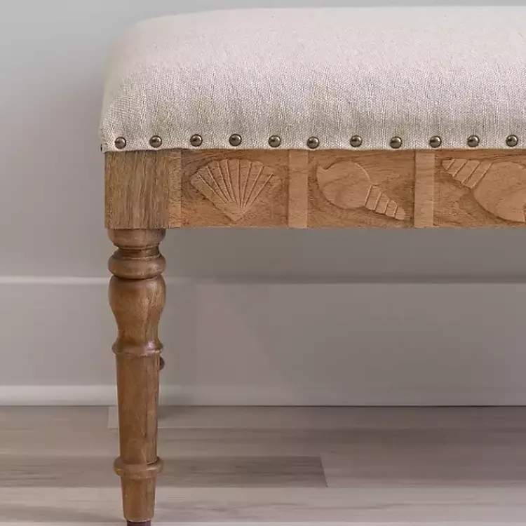 Benches & Ottomans-Kirklands Home Upholstered Seashell Wood Bench Ivory