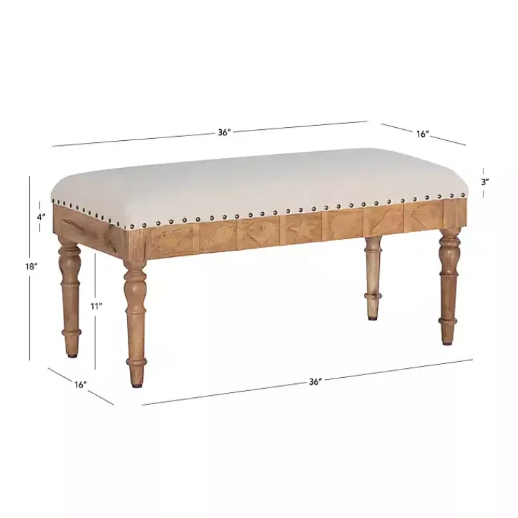 Benches & Ottomans-Kirklands Home Upholstered Seashell Wood Bench Ivory