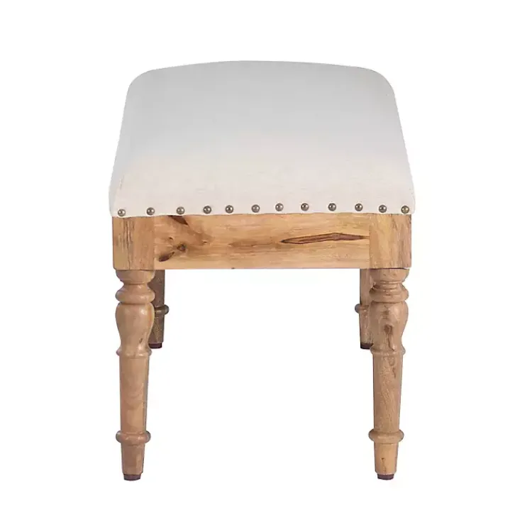 Benches & Ottomans-Kirklands Home Upholstered Seashell Wood Bench Ivory