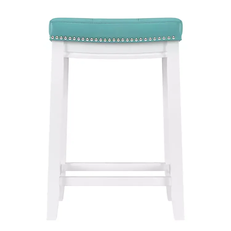 Bar Stools & Counter Height Stools-Kirklands Home Teal Faux Leather Claridge Counter Stool Blue