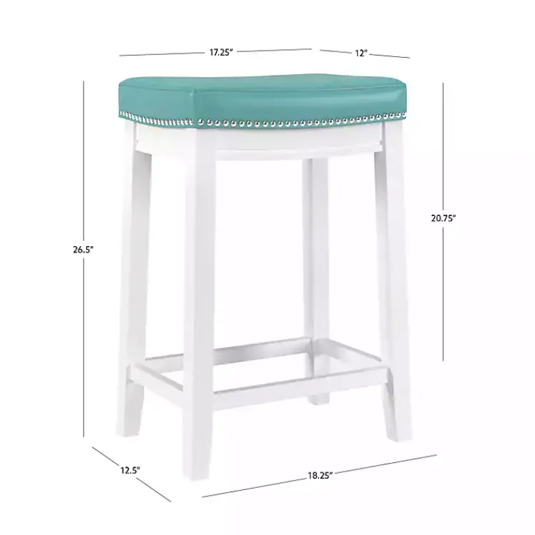 Bar Stools & Counter Height Stools-Kirklands Home Teal Faux Leather Claridge Counter Stool Blue