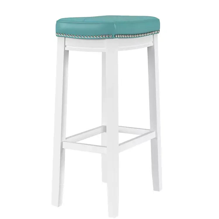 Bar Stools & Counter Height Stools-Kirklands Home Teal Faux Leather Claridge Bar Stool Blue