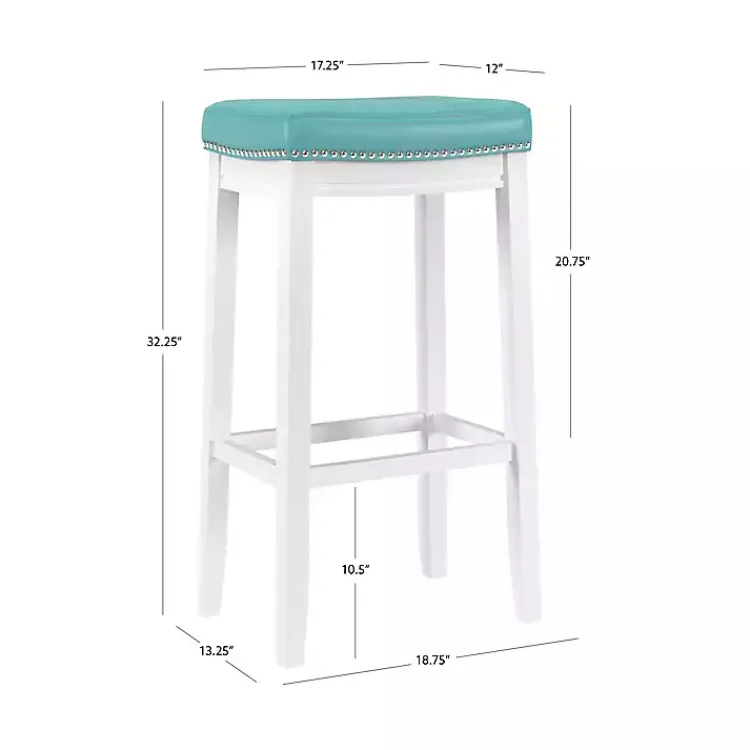 Bar Stools & Counter Height Stools-Kirklands Home Teal Faux Leather Claridge Bar Stool Blue